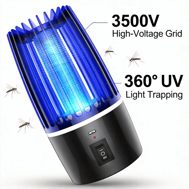 Alt view image 6 of 7 - Rechargeable Mosquito Zapper, 3500V Electric Bug Zapper with UV Light Attraction, 2000mAh USB Powered Insect Trap for Bedroom Kitchen Patio Indoor Outdoor Use