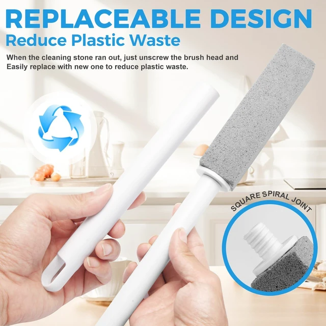 Alt view image 2 of 7 - 3 Pack Pumice Stone for Cleaning Stove Gas Grates & Top, Extra Long Handle Cleaner Pumice Stone for Oven, with 3 Replacement Heads