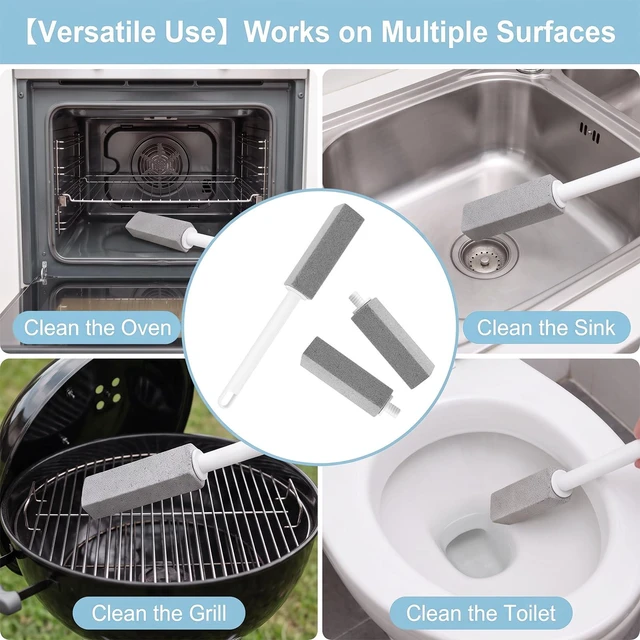 Alt view image 3 of 4 - 3 Pack Pumice Cleaning Stone with Extra Long Handle and 3 Replacement Heads, Multi-Use Cleaner for Stove, Gas Grates, Oven, Toilet, Bathtub, Sink, and Grill