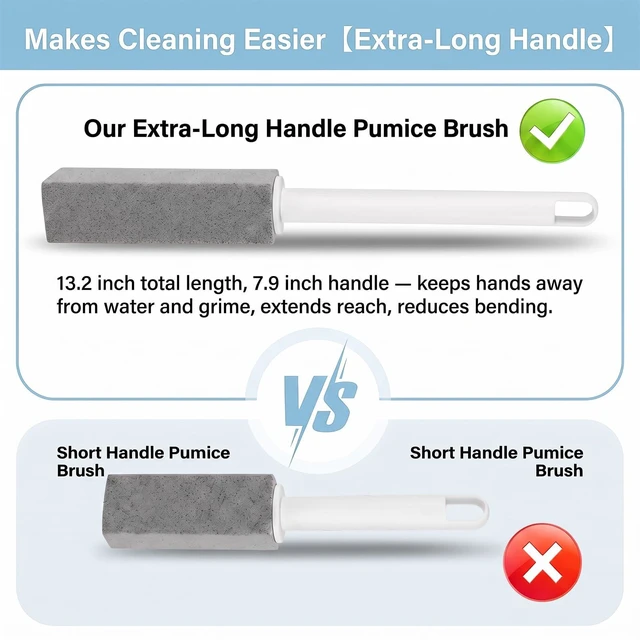 Alt view image 4 of 4 - 3 Pack Pumice Cleaning Stone with Extra Long Handle and 3 Replacement Heads, Multi-Use Cleaner for Stove, Gas Grates, Oven, Toilet, Bathtub, Sink, and Grill