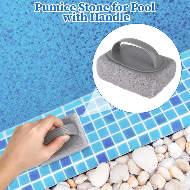 Alt view image 4 of 7 - Pool Pumice Stones 4 Pcs Hand-Held Pumice Stone for Pool Tile Cleaning, Swimming Pool Pumice Stone for Cleaning Block with Handle, Remove Stains Tile Cleaner Handheld Flat Top for Swimming Pools