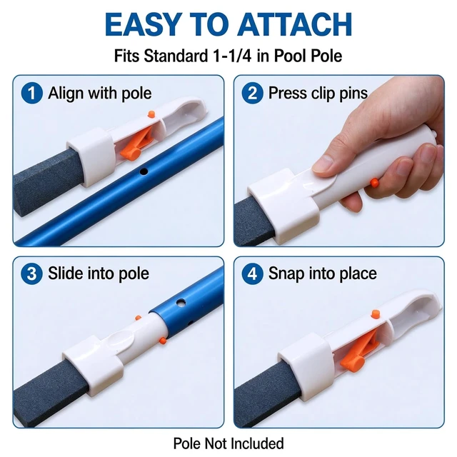 Alt view image 7 of 7 - Pool Tile and Waterline Pumice Stone, 3 Pack, Pole Fit 1-1/4 in | Pumice heads with clip handles scrub waterline calcium and hard water stains; pole not included; for tile/plaster/concrete