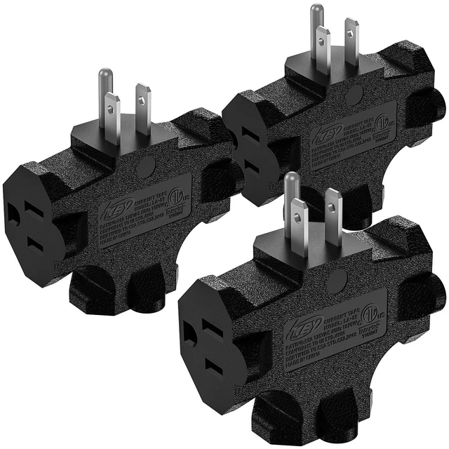 Main image of 3-Pack 3 Way Plug Adapter, ETL Listed 3 Outlet Grounded Wall | Outlet Splitter, 3 Prong Multi Outlet Adapter, 15A 125V 1875W, Power Splitter for Home, Office or Travel, Black.