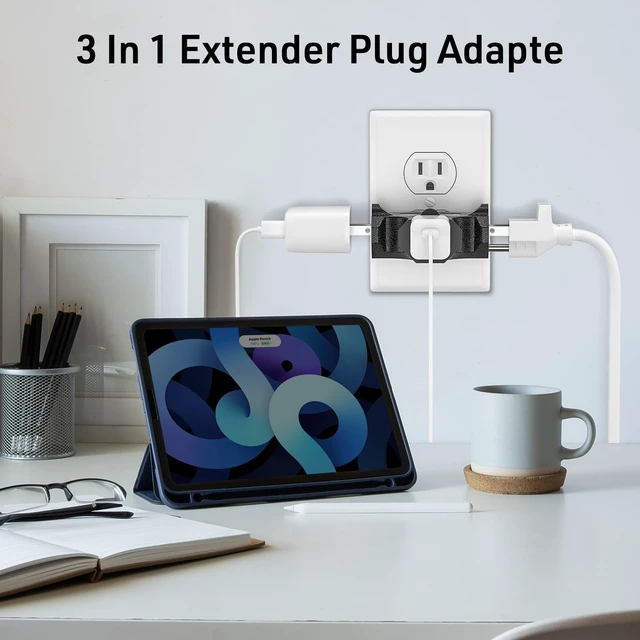 Alt view image 3 of 7 - 3-Pack 3 Way Plug Adapter, ETL Listed 3 Outlet Grounded Wall | Outlet Splitter, 3 Prong Multi Outlet Adapter, 15A 125V 1875W, Power Splitter for Home, Office or Travel, Black.