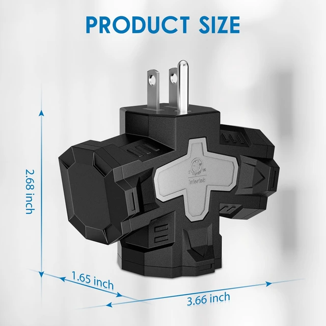 Alt view image 7 of 7 - 3 Outlet Grounding Adapter, Heavy Duty Plug Extender 2 Pack Black | 3 Outlet Power Splitter, Protective Cover, Grounded 3-Prong Plug, Compact Space-Saving Design, Home, Office & Workshop