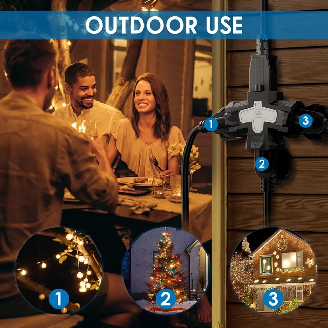 Alt view image 6 of 7 - 3 Outlet Grounding Adapter, Heavy Duty Plug Extender 2 Pack Black | 3 Outlet Power Splitter, Protective Cover, Grounded 3-Prong Plug, Compact Space-Saving Design, Home, Office & Workshop