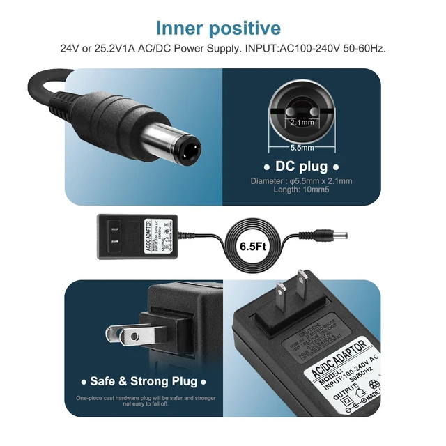 Alt view image 2 of 6 - Massage Gun Power Adapter DC 24V or 25.2V Charger Compatible for Fitpulse, TOLOCO, Fusion, Kamu, Opove, Legiral, Hypervolt, Taotronics, Bobbito, Hardnex Massage Gun Power Charger