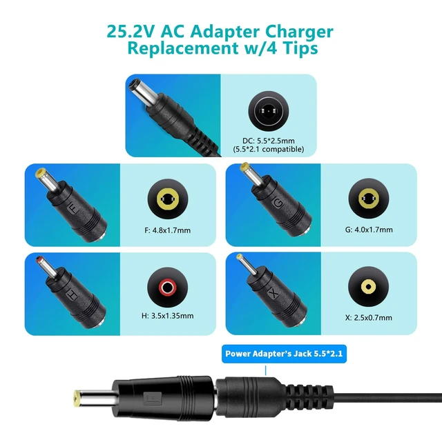Alt view image 4 of 6 - Massage Gun Power Adapter DC 24V or 25.2V Charger Compatible for Fitpulse, TOLOCO, Fusion, Kamu, Opove, Legiral, Hypervolt, Taotronics, Bobbito, Hardnex Massage Gun Power Charger