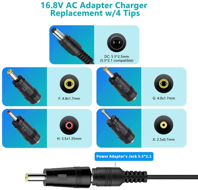 Alt view image 3 of 6 - 16.8V AC/DC Massage Gun Charger Adapter Compatible with LifePro Sonic, Sonic Mini,Fusion X, Sonic Pro, Youdgee H1 Mini, Mebak 3, Cryotex, DamKee DK-01 02, Wattne W2 W1, jetbus, Sportneer Massage Gun