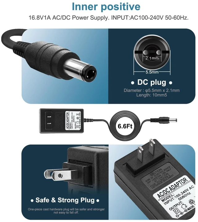 Alt view image 2 of 6 - 16.8V AC/DC Massage Gun Charger Adapter Compatible with LifePro Sonic, Sonic Mini,Fusion X, Sonic Pro, Youdgee H1 Mini, Mebak 3, Cryotex, DamKee DK-01 02, Wattne W2 W1, jetbus, Sportneer Massage Gun