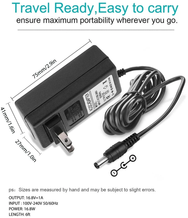Alt view image 6 of 6 - 16.8V AC/DC Massage Gun Charger Adapter Compatible with LifePro Sonic, Sonic Mini,Fusion X, Sonic Pro, Youdgee H1 Mini, Mebak 3, Cryotex, DamKee DK-01 02, Wattne W2 W1, jetbus, Sportneer Massage Gun