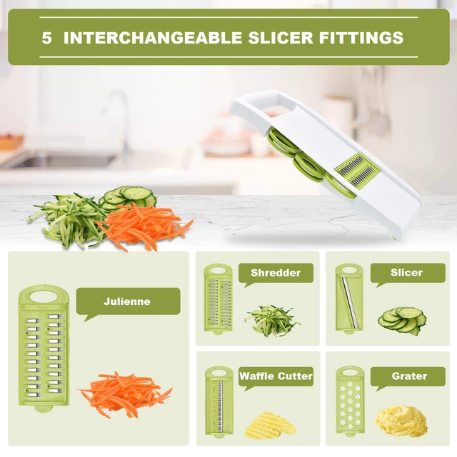 Alt view image 2 of 7 - 5 in 1 Mandoline Slicer Vegetable Slicer Mandolin Multi Blade Potato Veggie Slicer Vegetable Cutter Julienne Shredder Potato Slicer Green