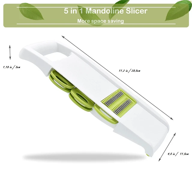 Alt view image 5 of 7 - 5 in 1 Mandoline Slicer Vegetable Slicer Mandolin Multi Blade Potato Veggie Slicer Vegetable Cutter Julienne Shredder Potato Slicer Green