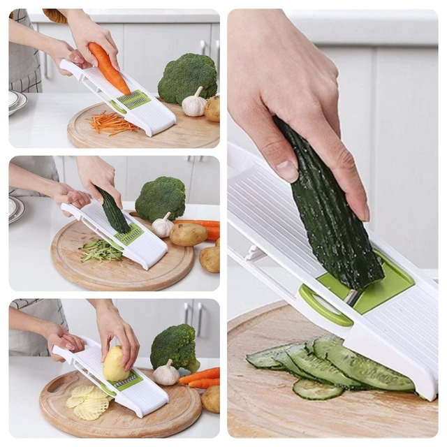 Alt view image 6 of 7 - 5 in 1 Mandoline Slicer Vegetable Slicer Mandolin Multi Blade Potato Veggie Slicer Vegetable Cutter Julienne Shredder Potato Slicer Green
