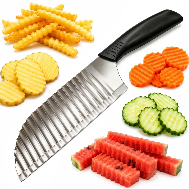 Main image of Crinkle Cutter, Wave Potato Slicer, Vegetable Chopper, Black | Stainless Steel Food Veggie Chopper for Clean Wave Cuts on Potatoes, Veggies, Fruit and Waffle Fries