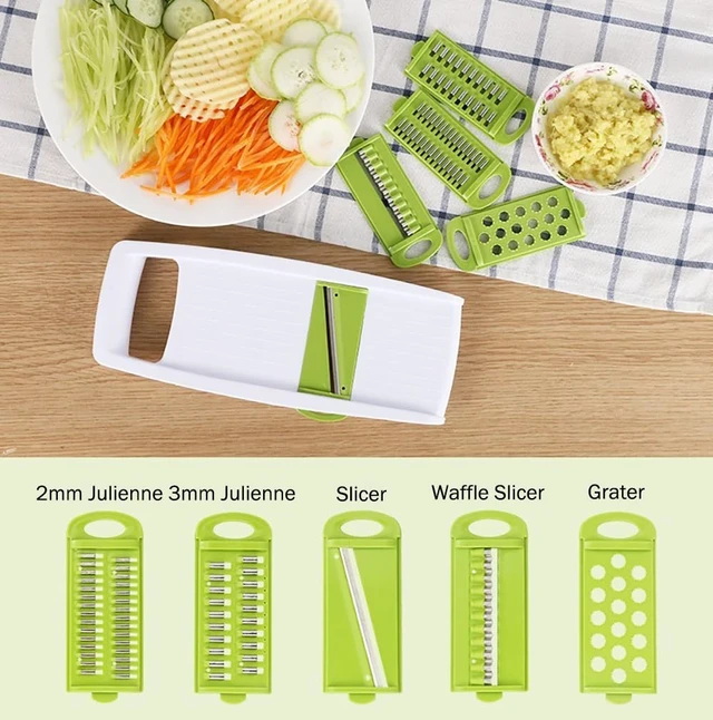 Alt view image 7 of 7 - 5 in 1 Mandoline Slicer Vegetable Slicer Mandolin Multi Blade Potato Veggie Slicer Vegetable Cutter Julienne Shredder Potato Slicer Green