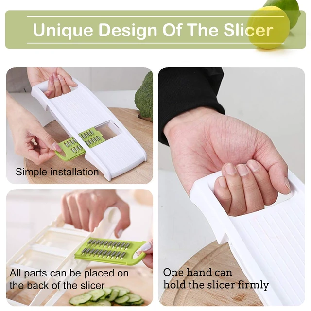 Alt view image 4 of 7 - 5 in 1 Mandoline Slicer Vegetable Slicer Mandolin Multi Blade Potato Veggie Slicer Vegetable Cutter Julienne Shredder Potato Slicer Green