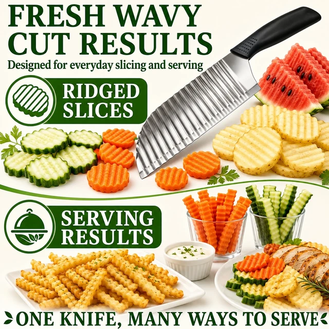 Alt view image 3 of 7 - Crinkle Cutter, Wave Potato Slicer, Vegetable Chopper, Black | Stainless Steel Food Veggie Chopper for Clean Wave Cuts on Potatoes, Veggies, Fruit and Waffle Fries