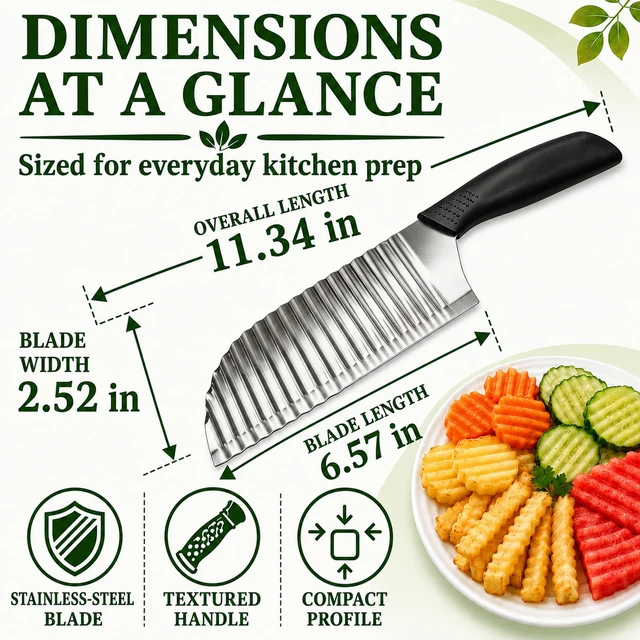 Alt view image 7 of 7 - Crinkle Cutter, Wave Potato Slicer, Vegetable Chopper, Black | Stainless Steel Food Veggie Chopper for Clean Wave Cuts on Potatoes, Veggies, Fruit and Waffle Fries