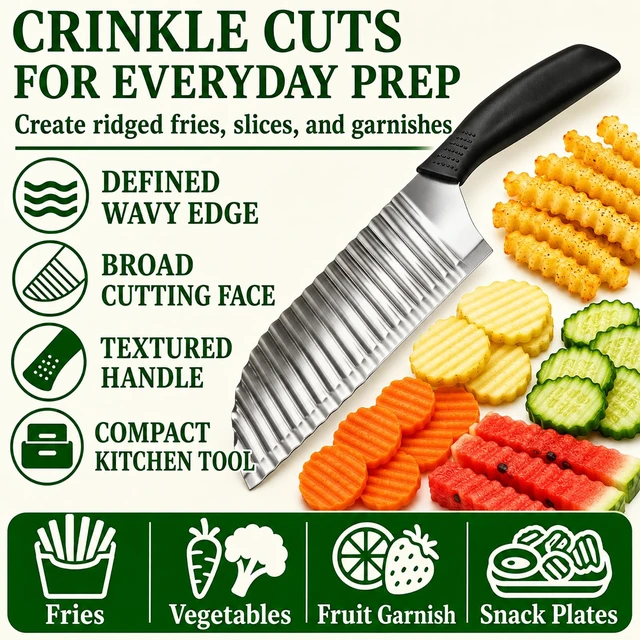 Alt view image 2 of 7 - Crinkle Cutter, Wave Potato Slicer, Vegetable Chopper, Black | Stainless Steel Food Veggie Chopper for Clean Wave Cuts on Potatoes, Veggies, Fruit and Waffle Fries