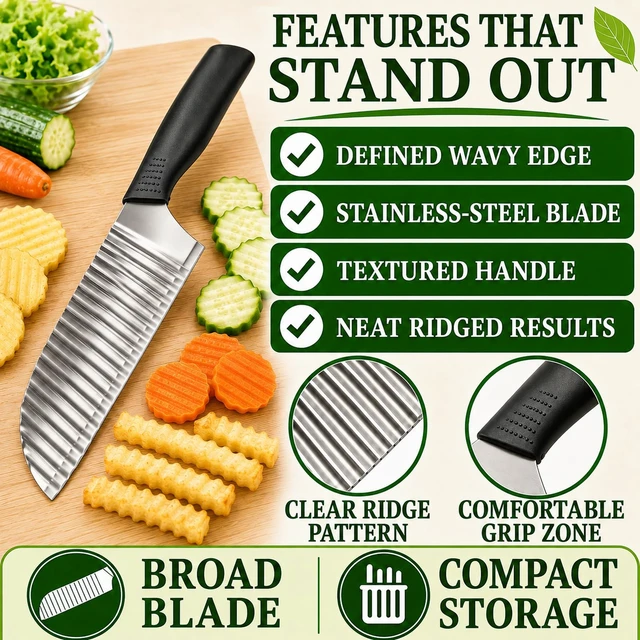 Alt view image 6 of 7 - Crinkle Cutter, Wave Potato Slicer, Vegetable Chopper, Black | Stainless Steel Food Veggie Chopper for Clean Wave Cuts on Potatoes, Veggies, Fruit and Waffle Fries