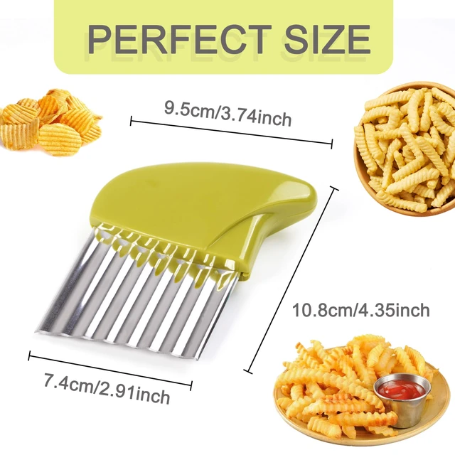 Alt view image 2 of 7 - 2 Pcs Stainless Steel Crinkle Cutter, Green and Blue | Wavy blade design for slicing potatoes, carrots, chips, vegetables, butter, and lettuce; green and blue colors.