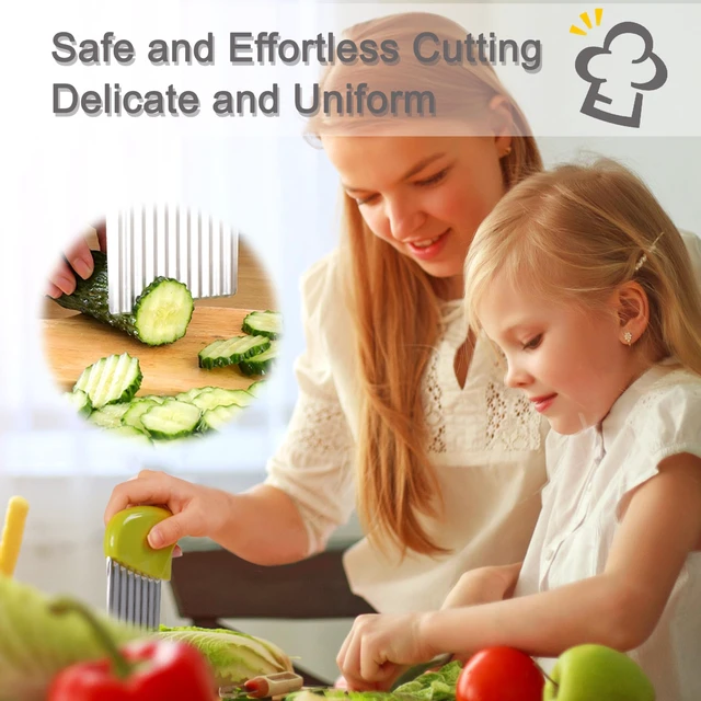 Alt view image 4 of 7 - 2 Pcs Stainless Steel Crinkle Cutter, Green and Blue | Wavy blade design for slicing potatoes, carrots, chips, vegetables, butter, and lettuce; green and blue colors.