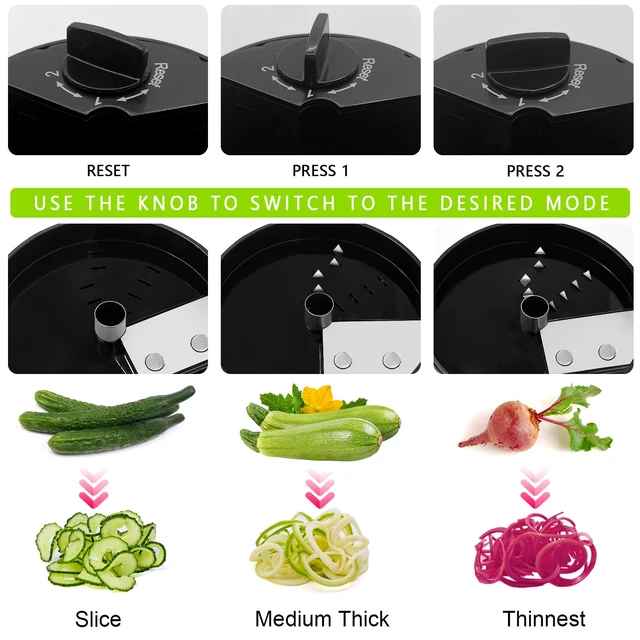 Alt view image 2 of 6 - 3 in 1 Vegetable Spiralizer Slicer, Adjustable Zucchini Carrot Noodle Maker, Cucumber Spiral Cutter, Easy to Use Kitchen ToolBlack