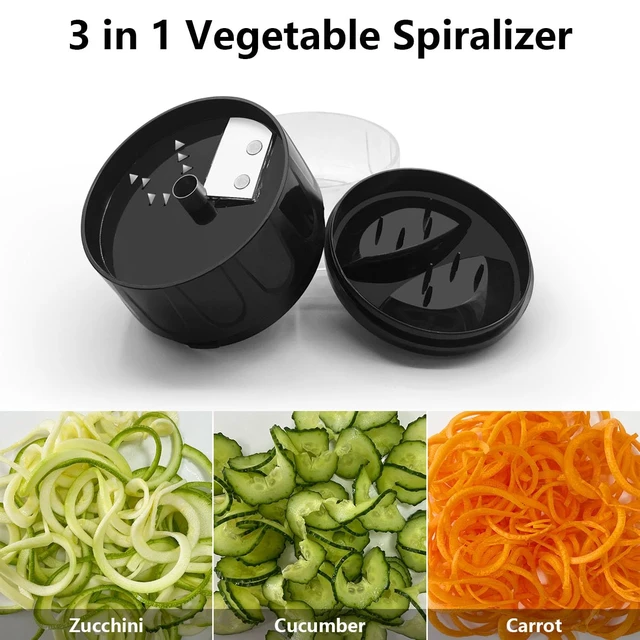 Alt view image 4 of 6 - 3 in 1 Vegetable Spiralizer Slicer, Adjustable Zucchini Carrot Noodle Maker, Cucumber Spiral Cutter, Easy to Use Kitchen ToolBlack