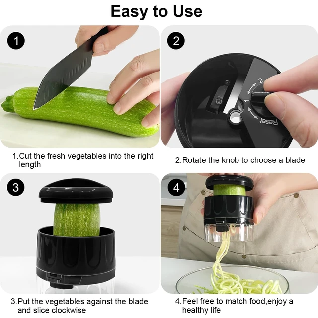Alt view image 5 of 6 - 3 in 1 Vegetable Spiralizer Slicer, Adjustable Zucchini Carrot Noodle Maker, Cucumber Spiral Cutter, Easy to Use Kitchen ToolBlack
