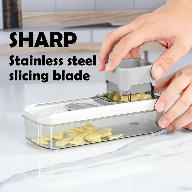 Alt view image 4 of 7 - Mini Garlic Slicer Multi-Functional Mandoline Slicer Veggie Shredder Garlic Ginger Grinder Vegetable Mandoline Cutter with Container