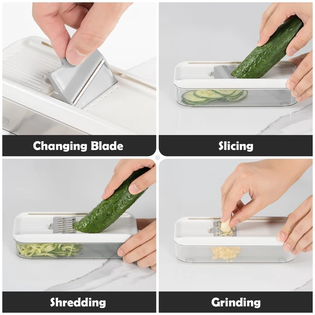 Alt view image 7 of 7 - Mini Garlic Slicer Multi-Functional Mandoline Slicer Veggie Shredder Garlic Ginger Grinder Vegetable Mandoline Cutter with Container