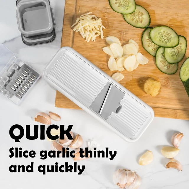 Alt view image 6 of 7 - Mini Garlic Slicer Multi-Functional Mandoline Slicer Veggie Shredder Garlic Ginger Grinder Vegetable Mandoline Cutter with Container
