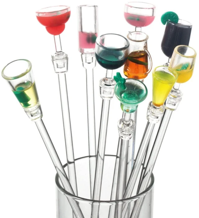 Main image of Swizzle Sticks Colorful Clear Beverage Stirrers 9.05" Drink Stirrer Cocktail Stirrer Clear Shafts Cocktail Drink Stirrers for Bars Cafes Restaurants Home Use 10 Pieces