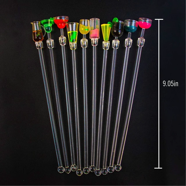 Alt view image 2 of 7 - Swizzle Sticks Colorful Clear Beverage Stirrers 9.05" Drink Stirrer Cocktail Stirrer Clear Shafts Cocktail Drink Stirrers for Bars Cafes Restaurants Home Use 10 Pieces