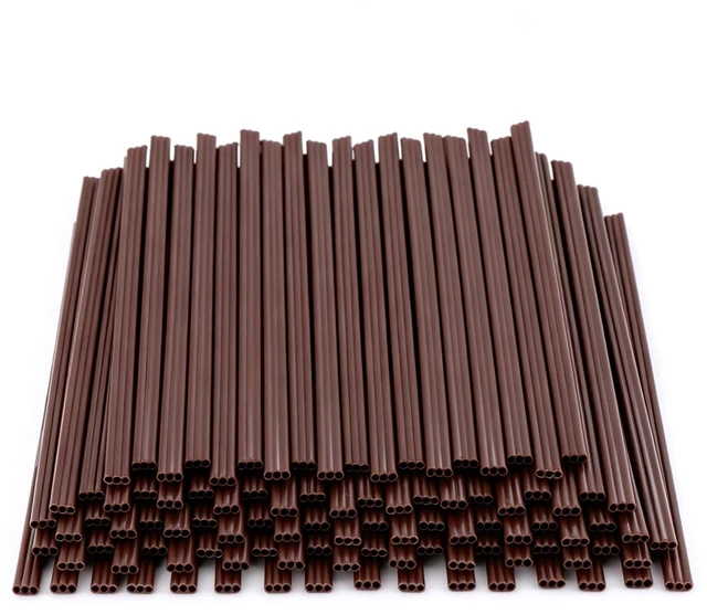 Main image of Coffee Stirrers, 7 Inch Brown 3-Hole Sip Stir Sticks, 100 Ct | Plastic sip straw design, hot drink cocktail use, office bar refill, not individually wrapped