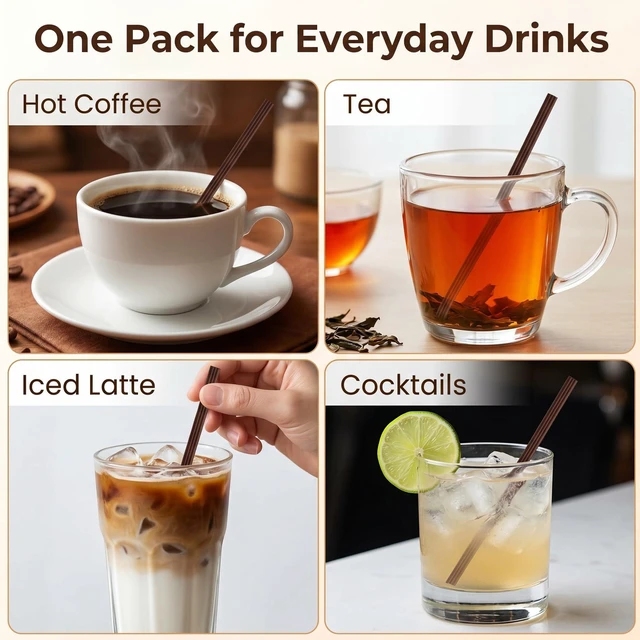 Alt view image 3 of 7 - Coffee Stirrers, 7 Inch Brown 3-Hole Sip Stir Sticks, 100 Ct | Plastic sip straw design, hot drink cocktail use, office bar refill, not individually wrapped