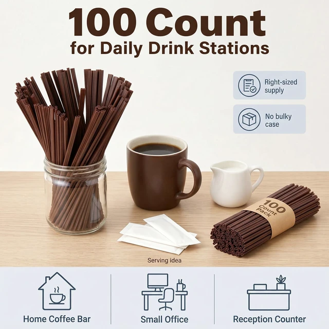 Alt view image 6 of 7 - Coffee Stirrers, 7 Inch Brown 3-Hole Sip Stir Sticks, 100 Ct | Plastic sip straw design, hot drink cocktail use, office bar refill, not individually wrapped