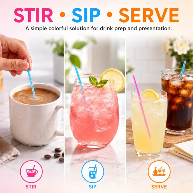 Alt view image 5 of 7 - 500 Pack 5.25 Colorful Neon Drink Stirrers/Straws Plastic Coffee Stirrers, Beverage Stir Sticks for Coffee, Tea, Cocktails, Mixed Drinks, Bars, Cafes, Parties & Office Breakrooms