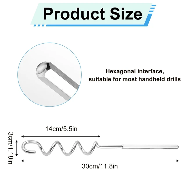 Alt view image 2 of 7 - Peanut Butter Stirrer, 11.8 Inch Stainless Steel Nut Butter Mixer | Peanut Butter Stirring Tool Drill Nut Butter Stirrer Fast Mixing Stirrer Utensil for Mixing Various Peanut Butter Jam