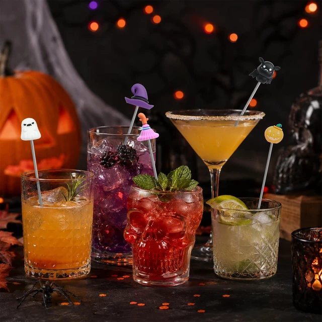 Alt view image 4 of 7 - 12 PCS Halloween Swizzle Sticks, 7.7in Stainless Steel Cocktail Stirrers | Halloween Reusable Drink Stirrers with Pumpkin, Skull Ghost Decor for Cocktails, Mocktails, Juice, Punch, Haunted Hall