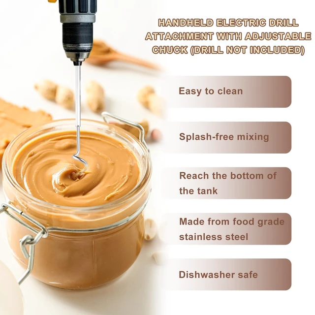 Alt view image 4 of 7 - Peanut Butter Stirrer, 11.8 Inch Stainless Steel Nut Butter Mixer | Peanut Butter Stirring Tool Drill Nut Butter Stirrer Fast Mixing Stirrer Utensil for Mixing Various Peanut Butter Jam