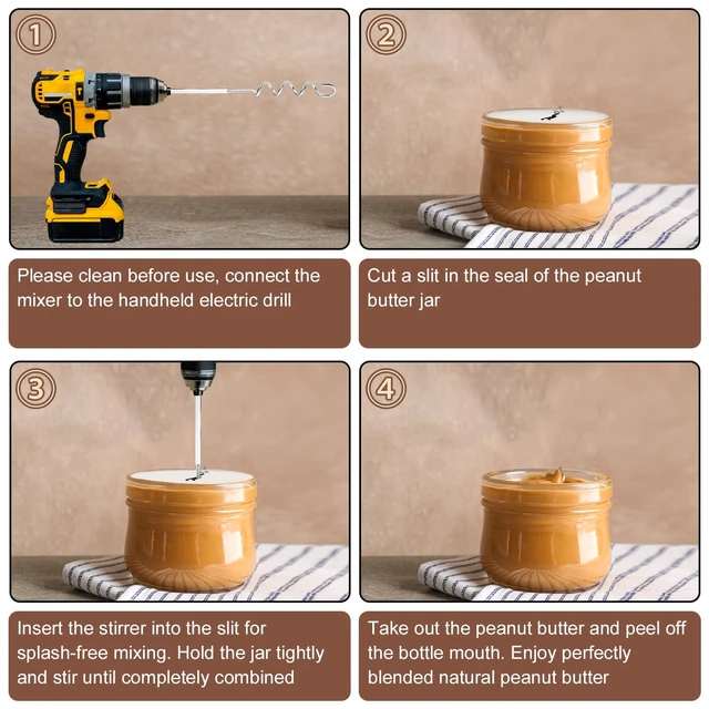 Alt view image 5 of 7 - Peanut Butter Stirrer, 11.8 Inch Stainless Steel Nut Butter Mixer | Peanut Butter Stirring Tool Drill Nut Butter Stirrer Fast Mixing Stirrer Utensil for Mixing Various Peanut Butter Jam