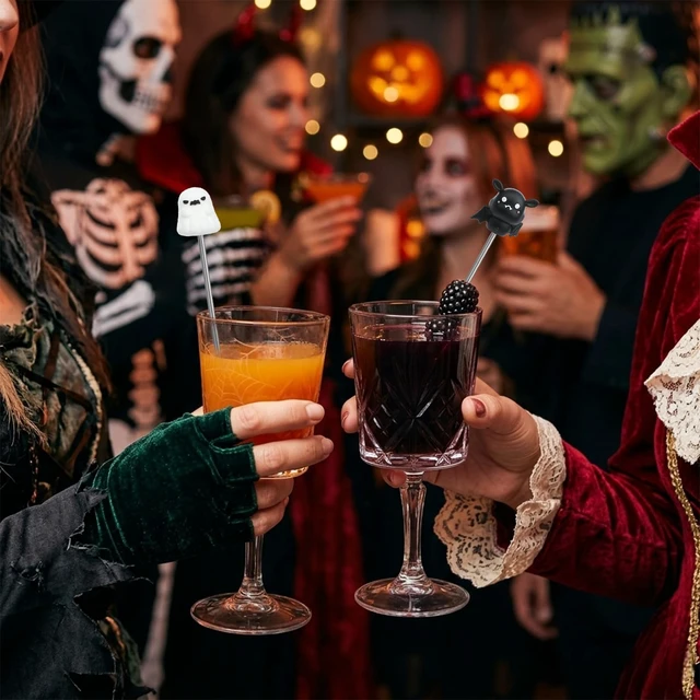 Alt view image 6 of 7 - 12 PCS Halloween Swizzle Sticks, 7.7in Stainless Steel Cocktail Stirrers | Halloween Reusable Drink Stirrers with Pumpkin, Skull Ghost Decor for Cocktails, Mocktails, Juice, Punch, Haunted Hall