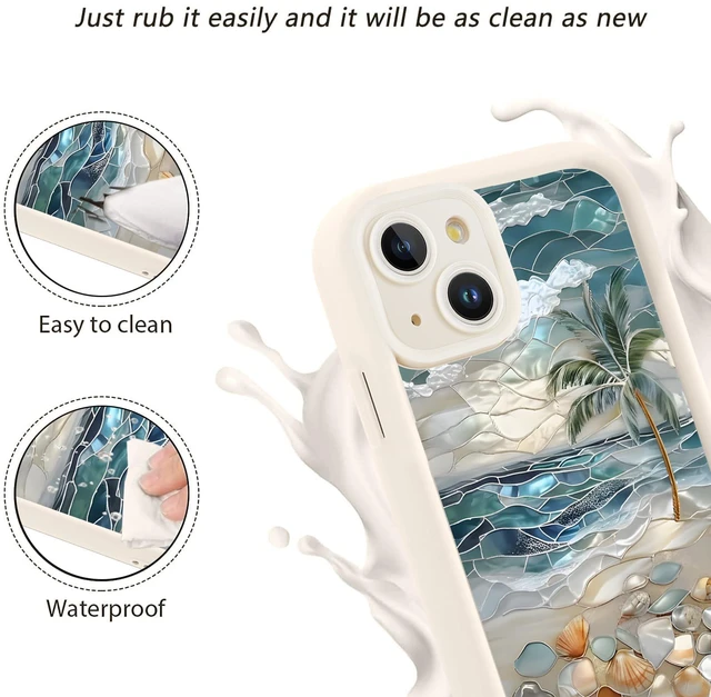 Alt view image 6 of 7 - Summer Phone Case for iPhone 15 6.1", Aesthetic Stained Glass Beach Seashell Palm Tree Design, Slim Shockproof Soft Silicone TPU Full Camera Lens Protective Bumper Cover Funda for Women Girls