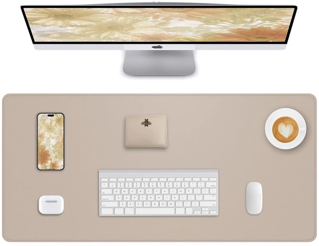 Main image of Desk Pad Protector 23.6" x 13.7" - Non-Slip Waterproof PU Leather Desk Mat for Mouse, Keyboard, Laptop, Office and Home Workspace (Beige)