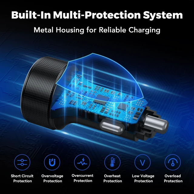 Alt view image 5 of 7 - Car Charger USB C Fast Charge 78W 4-Port Cigarette Lighter USB Charger | Metal 2 USB-C & 2 USB-A Car Phone Charger Adapter with Voltmeter for iPhone 18/17/16/15 Pro Max, Galaxy S26/S25, iPad Android