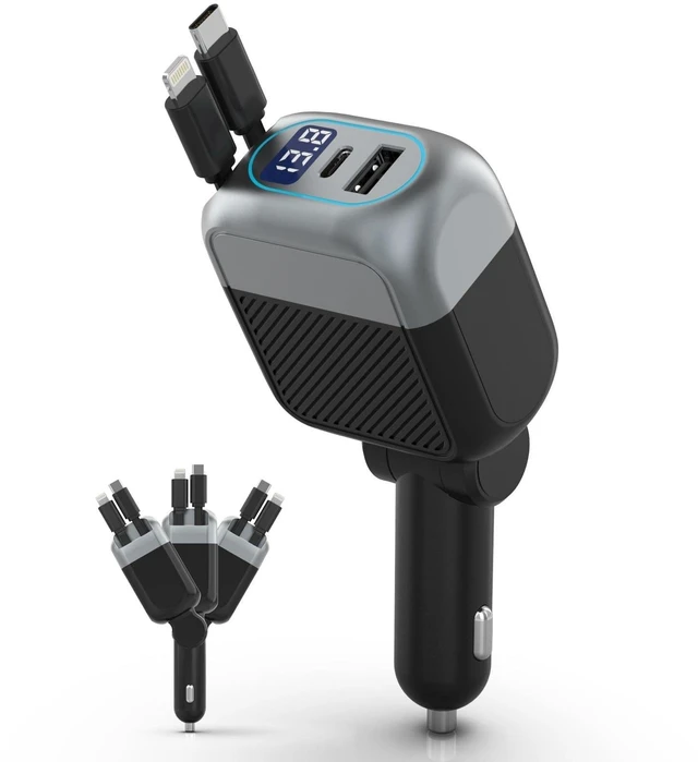 Main image of 87W Retractable Car Charger, Cigarette Lighter USB Charger for iPhone 18 | 4-in-1 Car Phone Charger USB C Fast Charge Adapter for iPhone 18 17 16 15 14 13 12, Sumsung Travel Essentials Car Accessories