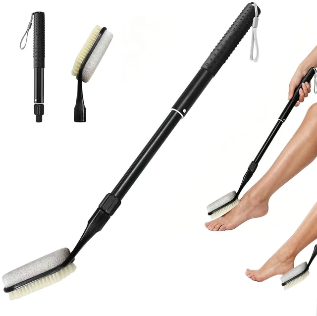 Main image of Long Handle Foot Pumice Stone for Feet Shower Callus Dead Skin Remover | Adjustable 17"-25" Handle, Wet & Dry Use, Gentle Foot Cleaning Brush for Seniors, Pregnant, Disabled, Men & Women