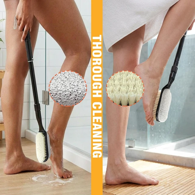 Alt view image 5 of 7 - Long Handle Foot Pumice Stone for Feet Shower Callus Dead Skin Remover | Adjustable 17"-25" Handle, Wet & Dry Use, Gentle Foot Cleaning Brush for Seniors, Pregnant, Disabled, Men & Women